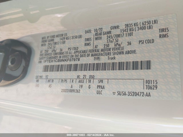 Ford F-150 Xl 2022 1FTEX1CB9NKF07978 Image 9