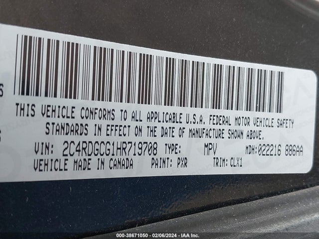 2C4RDGCG1HR719708 Dodge Grand Caravan Sxt