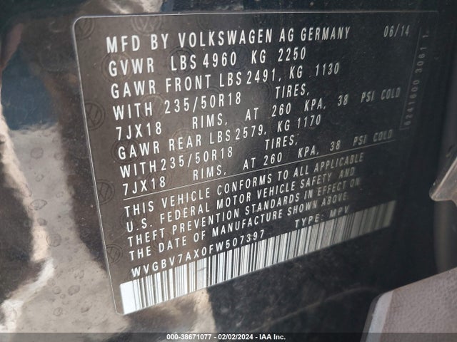 WVGBV7AX0FW507397 Volkswagen TIGUAN SE