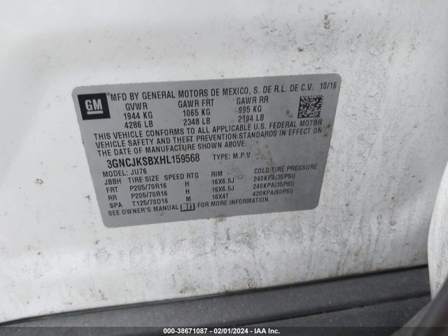 Chevrolet TRAX LS 2017 3GNCJKSBXHL159568 Image 9