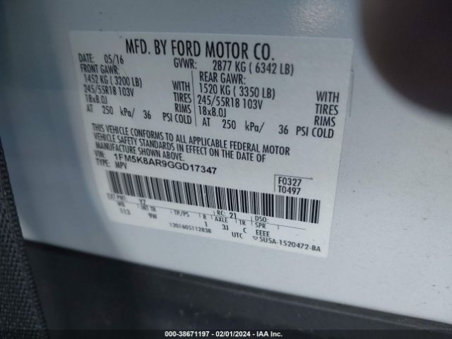1FM5K8AR9GGD17347 Ford Utility Police Interceptor