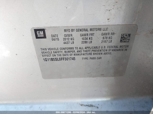Chevrolet MALIBU LS 2015 1G11B5SL6FF301745 Image 9
