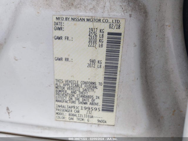 Nissan Altima 2.5 Sv 2018 1N4AL3AP9JC199595 Image 9