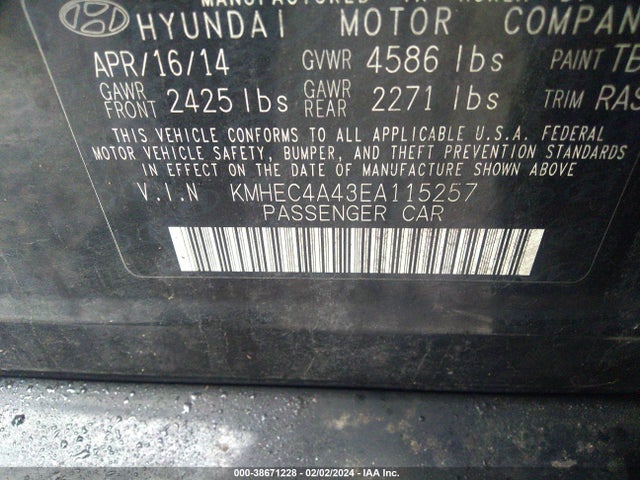 Hyundai SONATA HYBRID 2014 KMHEC4A43EA115257 Image 9