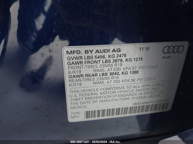 WA1ANAFY1J2001487 Audi Q5 2.0t Premium/2.0t Tech Premium