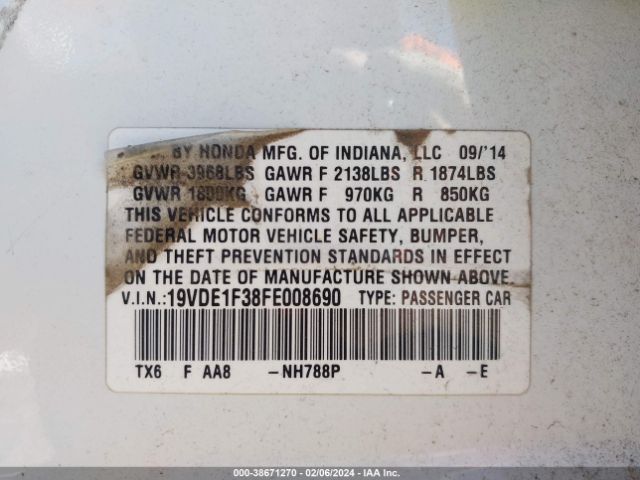 19VDE1F38FE008690 Acura Ilx 2.0l