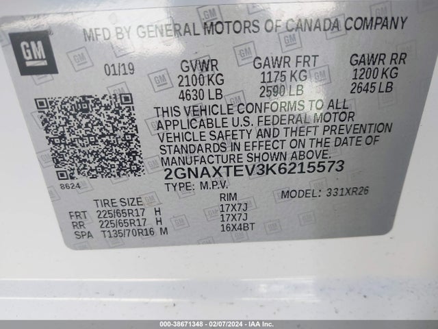 Chevrolet EQUINOX LT 2019 2GNAXTEV3K6215573 Image 9