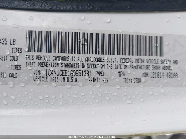 Jeep Compass Latitude 2016 1C4NJCEB1GD651381 Image 9