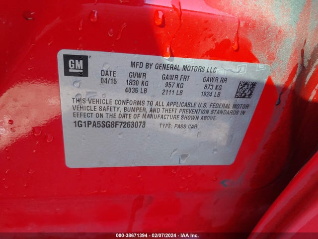 Chevrolet Cruze Ls Auto 2015 1G1PA5SG8F7263073 Image 9