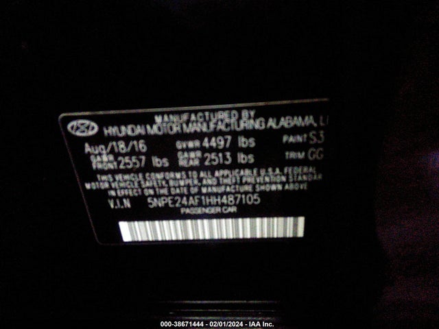 Hyundai Sonata 2017 5NPE24AF1HH487105 Image 9