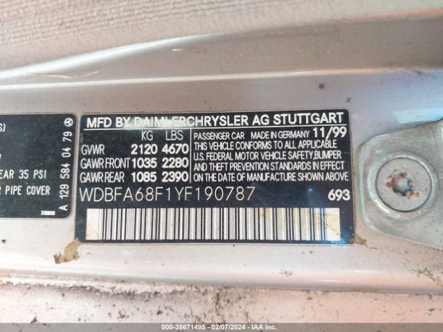 2000 MERCEDES-BENZ SL 500 WDBFA68F1YF190787 Photo 8