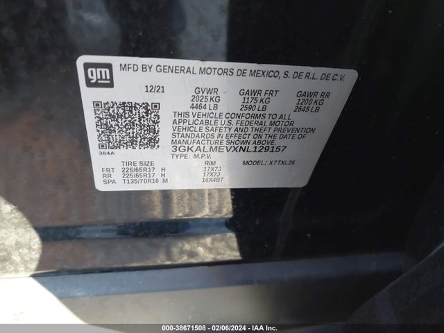 3GKALMEVXNL129157 GMC Terrain Fwd Sle