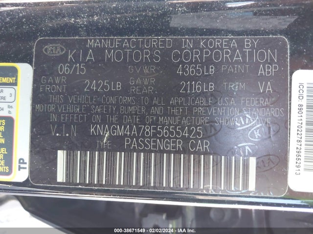KIA Optima Lx 2015 KNAGM4A78F5655425 Image 9