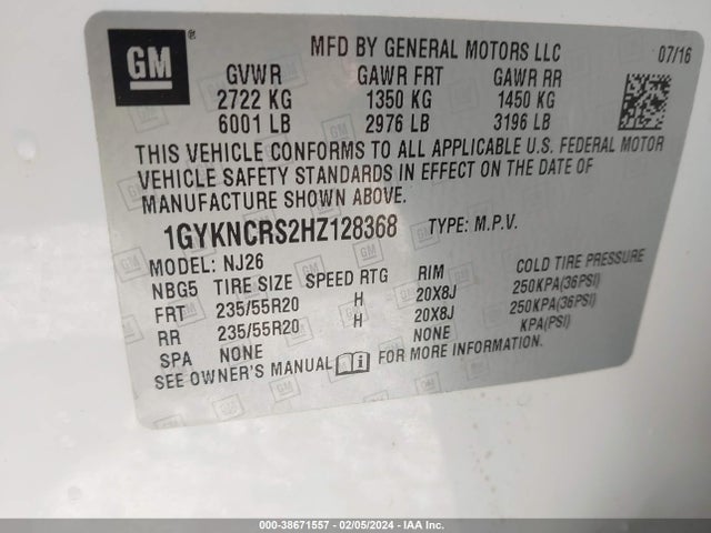 1GYKNCRS2HZ128368 Cadillac Xt5 Premium Luxury