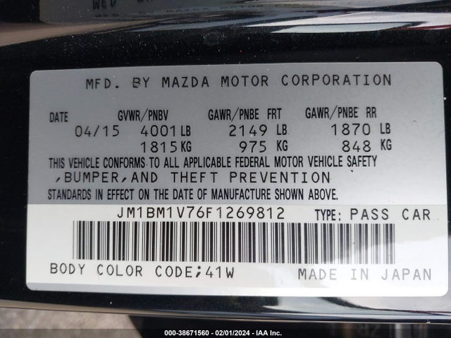 JM1BM1V76F1269812 Mazda Mazda3 I Touring