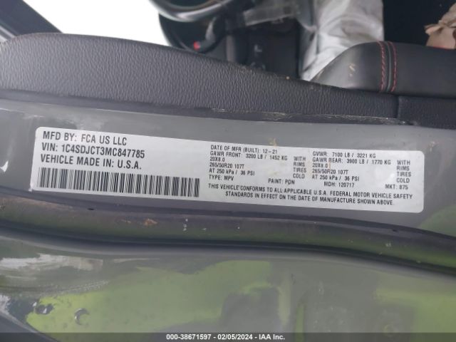 1C4SDJCT3MC847785 Dodge Durango R/t Awd