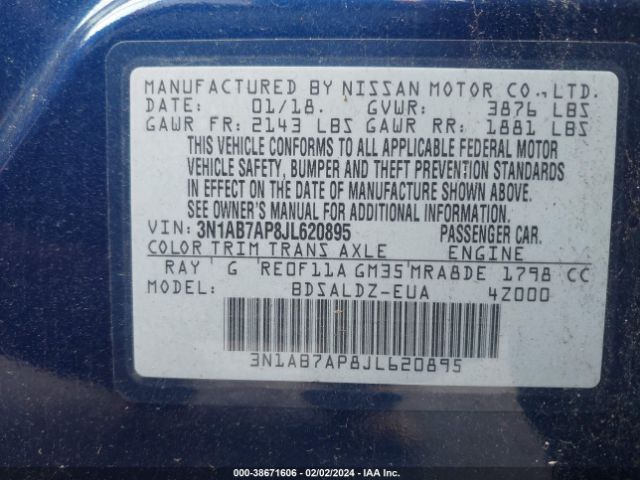 3N1AB7AP8JL620895 Nissan SENTRA SV
