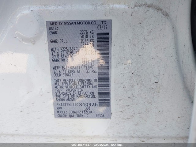 Nissan ROGUE S 2015 5N1AT2ML2FC840926 Image 9