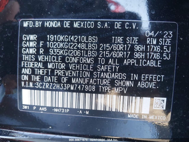 Honda Hr-v Awd Lx 2023 3CZRZ2H33PM747908 Image 9