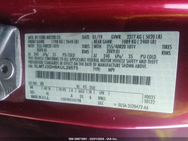 5LMTJ3DH6KUL29575 Lincoln Mkc Reserve