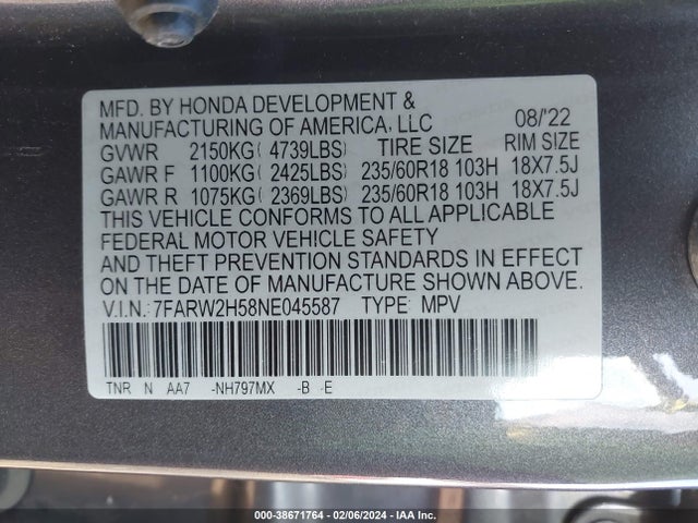 Honda Cr-v Awd Ex 2022 7FARW2H58NE045587 Image 9