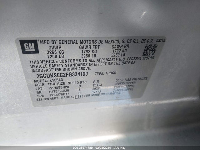 Chevrolet Silverado 1500 2lz 2015 3GCUKSEC2FG334190 Image 9