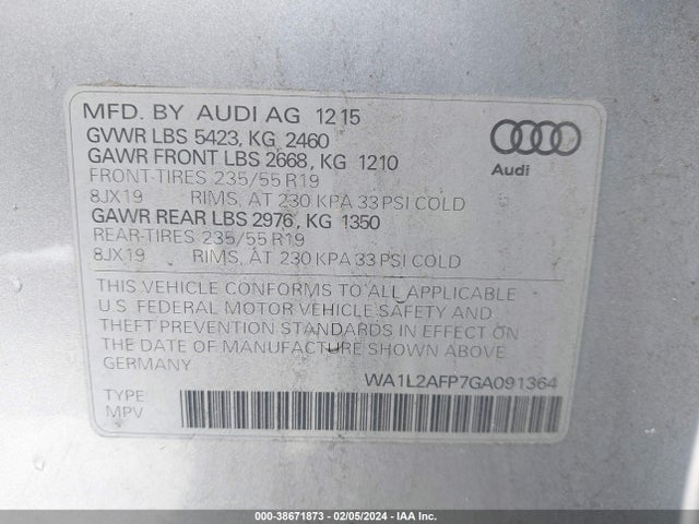 Audi Q5 2.0t Premium 2016 WA1L2AFP7GA091364 Image 9