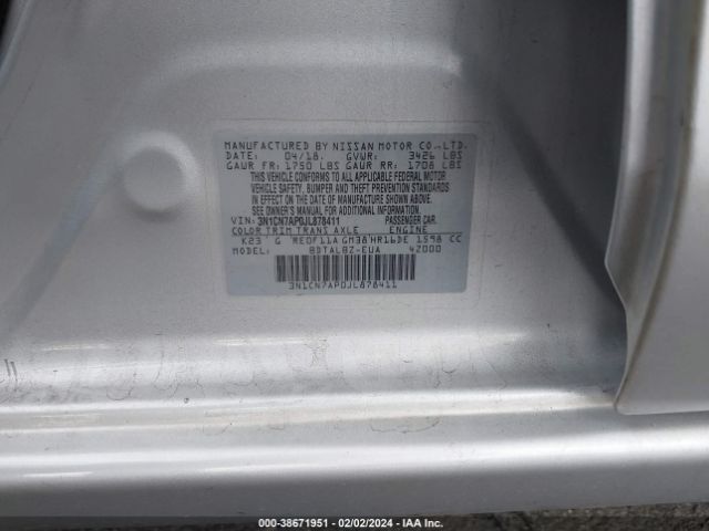 3N1CN7AP0JL878411 Nissan Versa 1.6 Sv