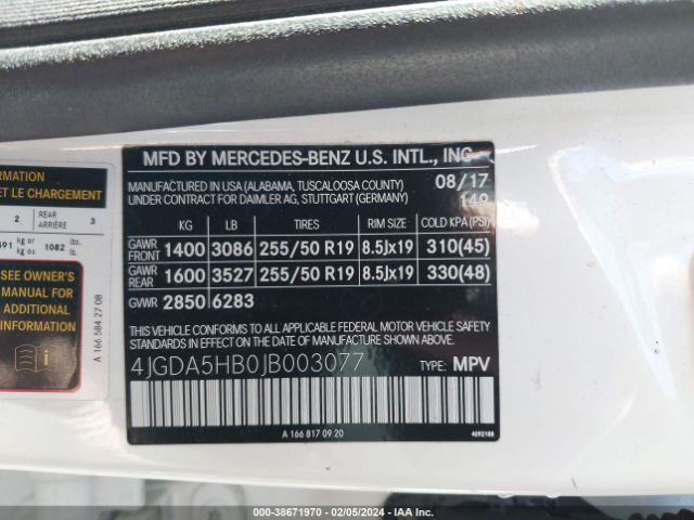 4JGDA5HB0JB003077 Mercedes-Benz Gle 350 4matic