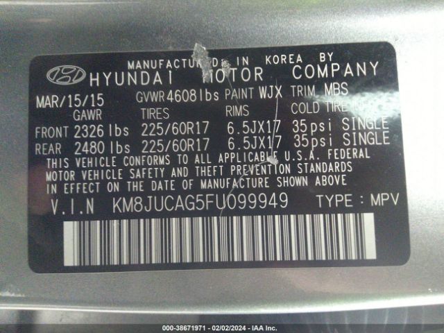 KM8JUCAG5FU099949 Hyundai TUCSON SE