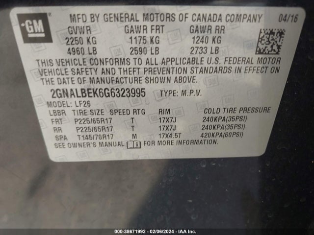 Chevrolet EQUINOX LS 2016 2GNALBEK6G6323995 Image 9
