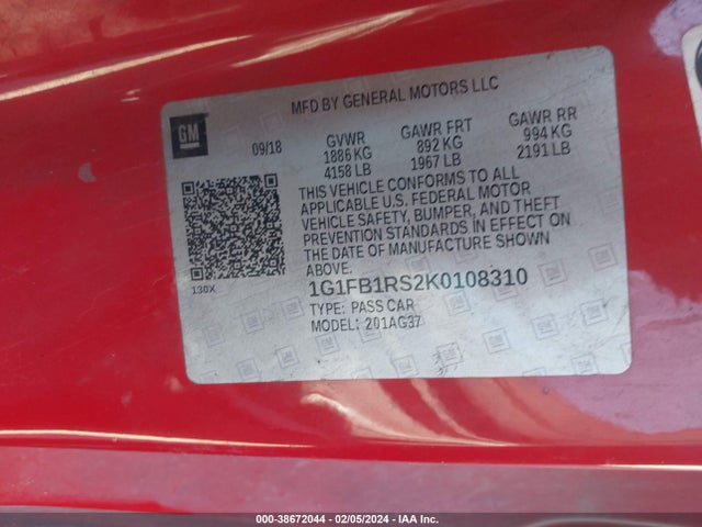 Chevrolet Camaro 1lt 2019 1G1FB1RS2K0108310 Image 9