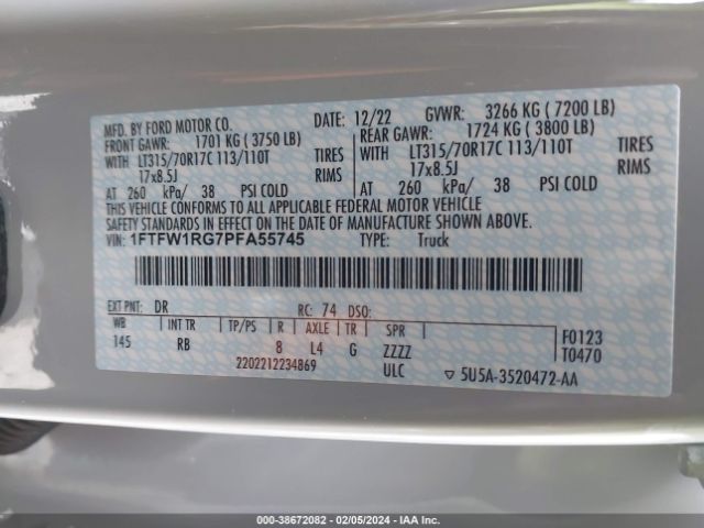 2023 FORD F-150 1FTFW1RG7PFA55745 Photo 8