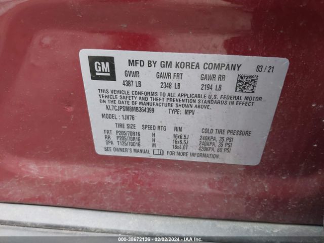 2021 CHEVROLET TRAX KL7CJPSM8MB364399 Photo 8