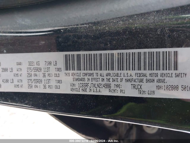 RAM 1500 Laramie  4x4 5'7 Box 2020 1C6SRFJTXLN214986 Image 9