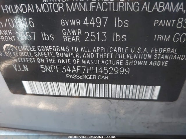Hyundai Sonata Sport 2017 5NPE34AF7HH452999 Image 9