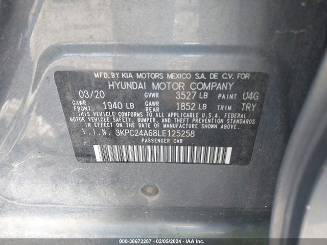 Hyundai ACCENT SE 2020 3KPC24A68LE125258 Image 9