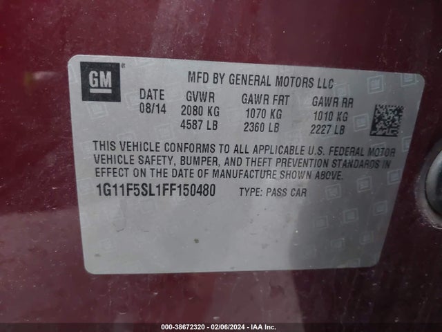 Chevrolet Malibu 1lz 2015 1G11F5SL1FF150480 Image 9