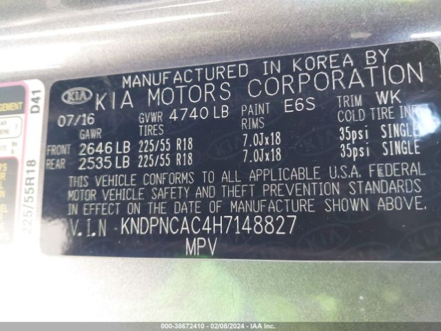 KNDPNCAC4H7148827 KIA Sportage Ex