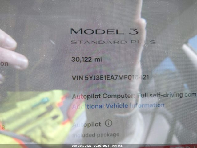 5YJ3E1EA7MF016421 Tesla Model 3 Standard Range Plus Rear-wheel Drive