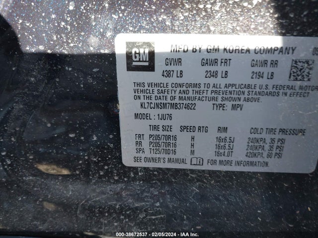 Chevrolet Trax Awd Ls 2021 KL7CJNSM7MB374622 Image 9