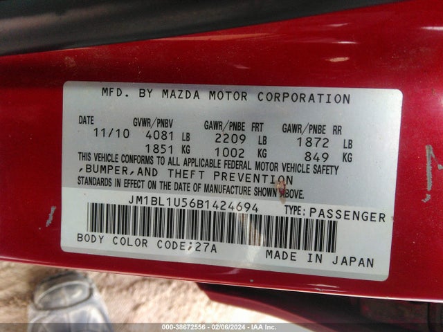 2011 MAZDA MAZDA3 S SPORT VIN: JM1BL1U56B1424694