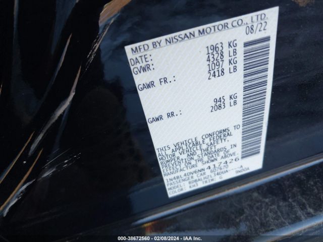 1N4BL4DV6NN417426 Nissan Altima Sv Fwd