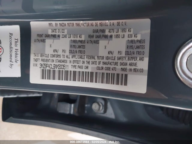 Mazda Mazda3 Carbon Edition 2022 3MZBPACL9NM300511 Image 9