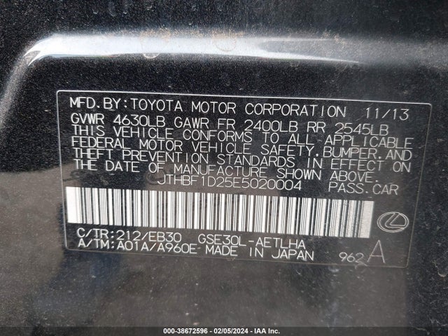 JTHBF1D25E5020004 Lexus 4gr-fse