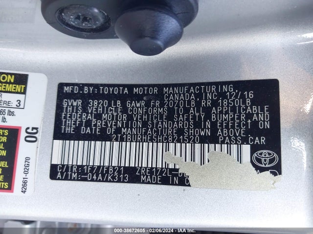 Toyota COROLLA LE 2017 2T1BURHE5HC821520 Image 9