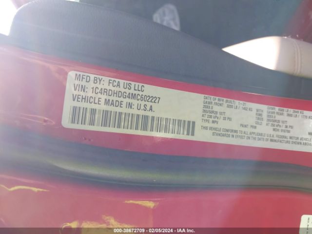 1C4RDHDG4MC602227 Dodge Durango Gt Rwd