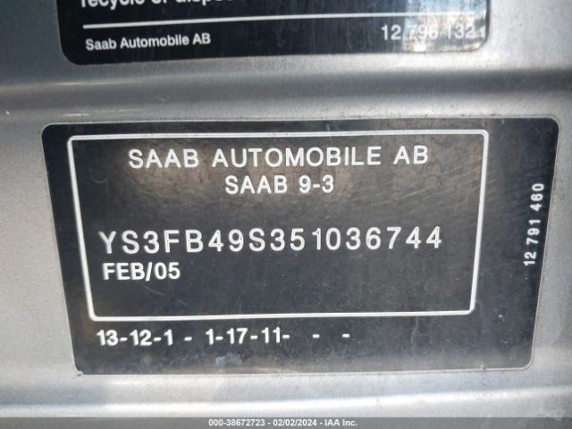 2005 SAAB 9-3 YS3FB49S351036744 Photo 8