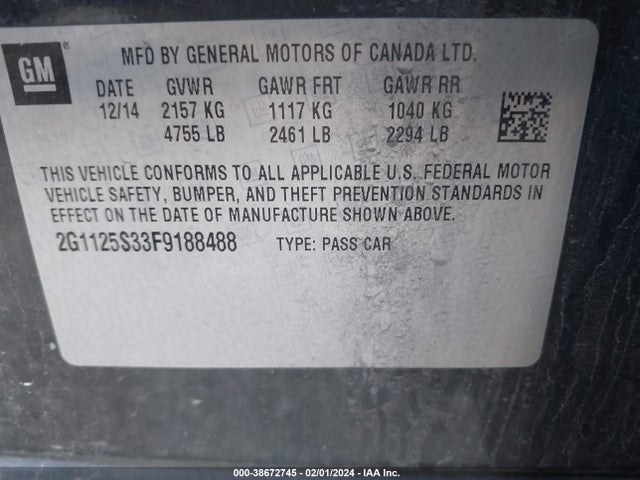Chevrolet Impala 2lt 2015 2G1125S33F9188488 Image 9