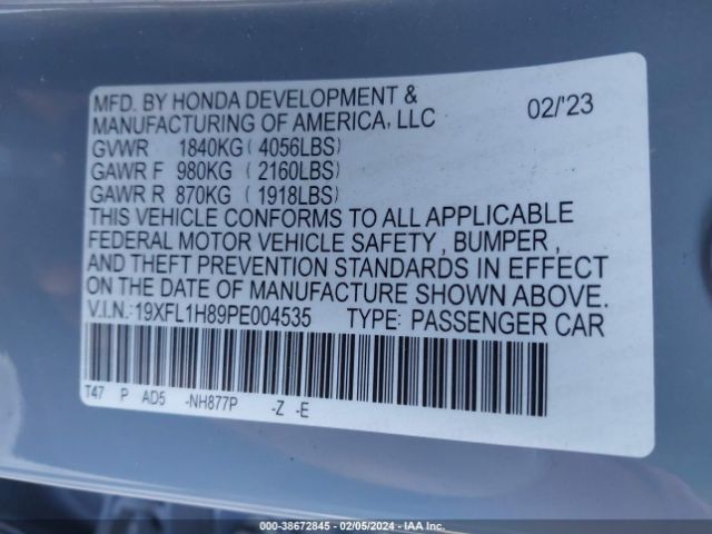 19XFL1H89PE004535 Honda Civic Sport Touring